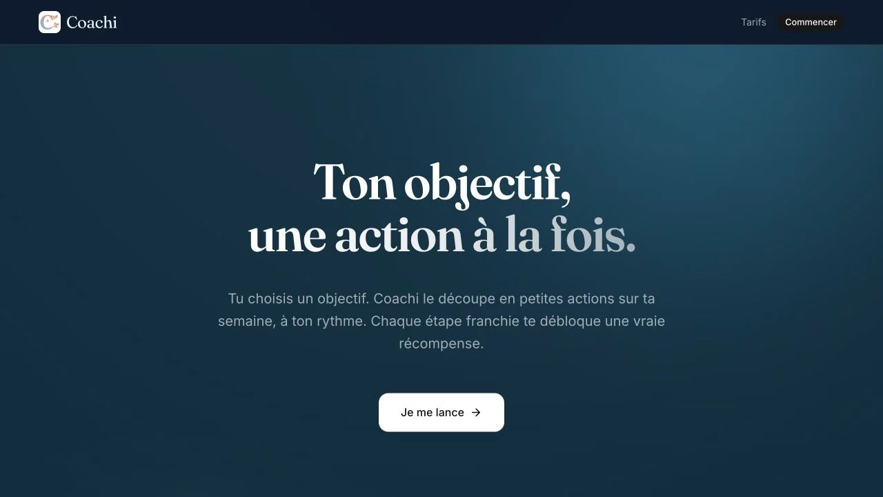 Interface de Coachi, application de suivi des objectifs